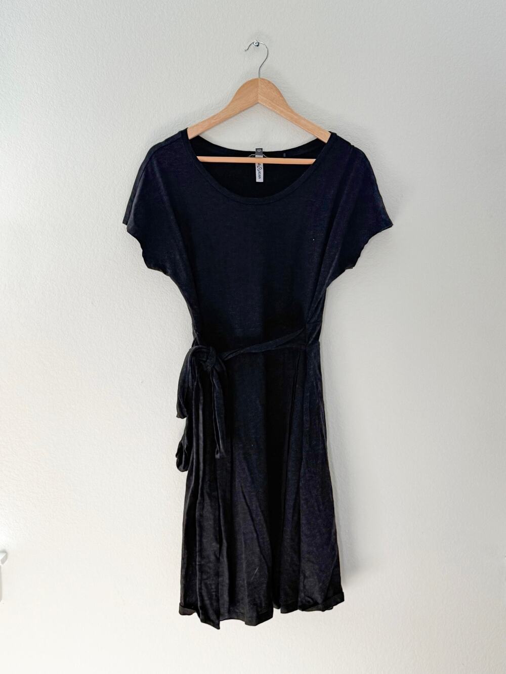 Toad&Co Cue Wrap Black Dress Organic Cotton Tencel Tie Waist Size Large